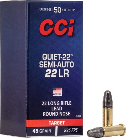 CCI Quiet Semi-Auto Ammunition 22 Long Rifle Subsonic 45 Grain Lead Round Nose